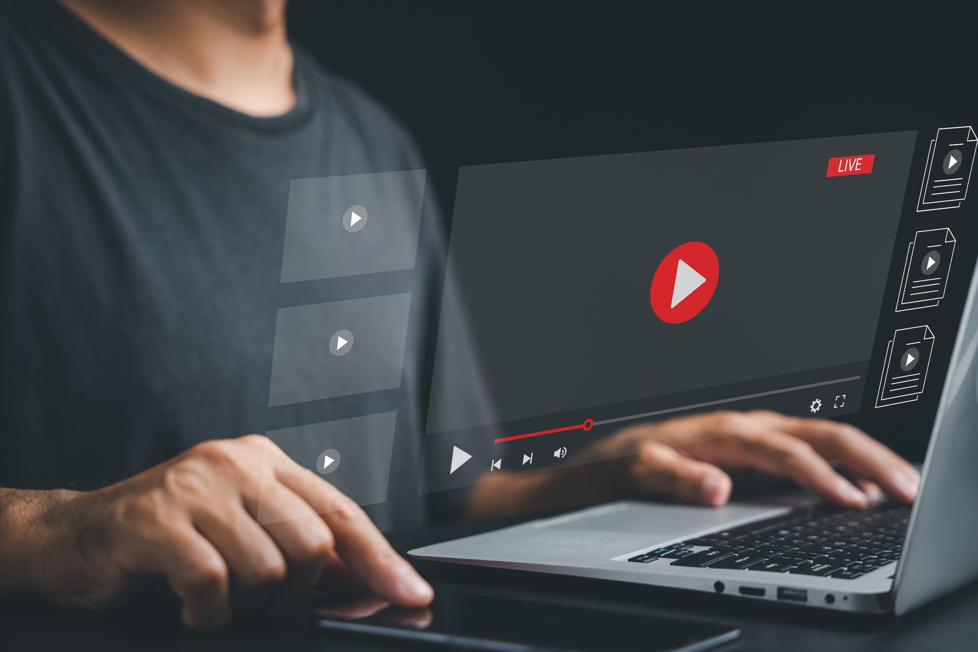 Laptop streaming platform showcasing diverse video content